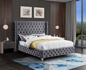Savan Velvet / Engineered Wood / Metal / Foam Contemporary Grey Velvet Full Bed - 66" W x 81" D x 56" H