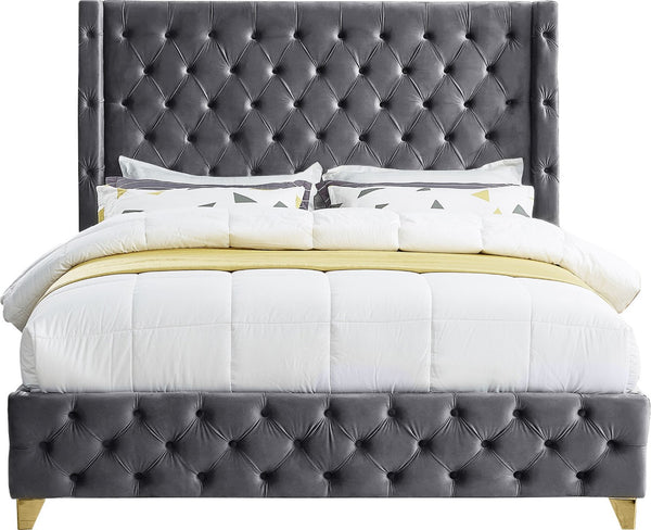 Savan Velvet / Engineered Wood / Metal / Foam Contemporary Grey Velvet Full Bed - 66" W x 81" D x 56" H