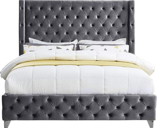 Savan Velvet / Engineered Wood / Metal / Foam Contemporary Grey Velvet Full Bed - 66" W x 81" D x 56" H