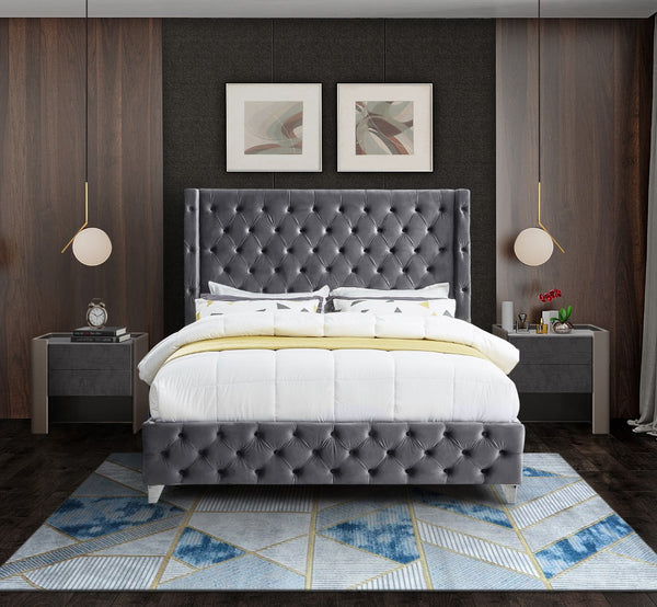 Savan Velvet / Engineered Wood / Metal / Foam Contemporary Grey Velvet Full Bed - 66" W x 81" D x 56" H