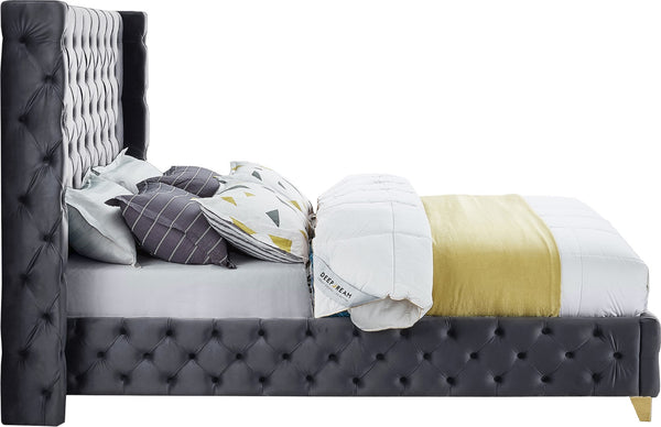 Savan Velvet / Engineered Wood / Metal / Foam Contemporary Grey Velvet Full Bed - 66" W x 81" D x 56" H