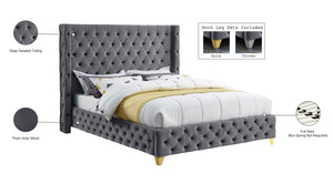 Savan Velvet / Engineered Wood / Metal / Foam Contemporary Grey Velvet King Bed - 88" W x 86" D x 56" H