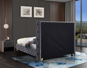 Savan Velvet / Engineered Wood / Metal / Foam Contemporary Grey Velvet King Bed - 88" W x 86" D x 56" H