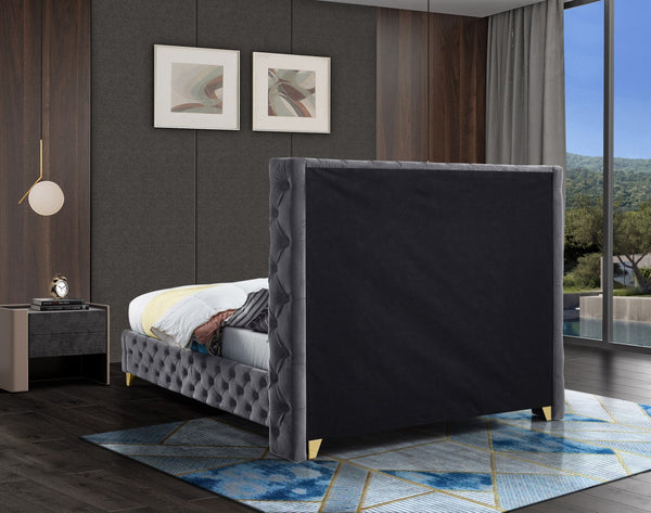 Savan Velvet / Engineered Wood / Metal / Foam Contemporary Grey Velvet King Bed - 88" W x 86" D x 56" H