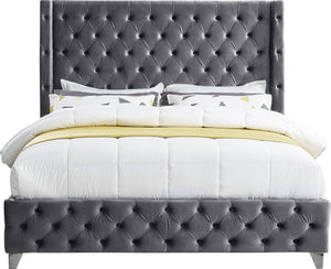Savan Velvet / Engineered Wood / Metal / Foam Contemporary Grey Velvet King Bed - 88" W x 86" D x 56" H