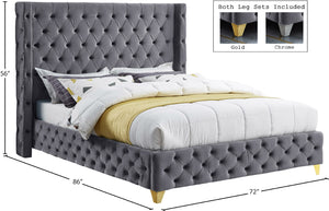 Savan Velvet / Engineered Wood / Metal / Foam Contemporary Grey Velvet Queen Bed - 72" W x 86" D x 56" H