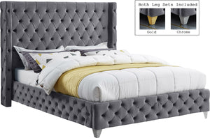 Savan Velvet / Engineered Wood / Metal / Foam Contemporary Grey Velvet Queen Bed - 72" W x 86" D x 56" H
