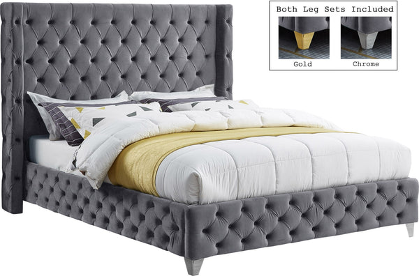 Savan Velvet / Engineered Wood / Metal / Foam Contemporary Grey Velvet Queen Bed - 72" W x 86" D x 56" H