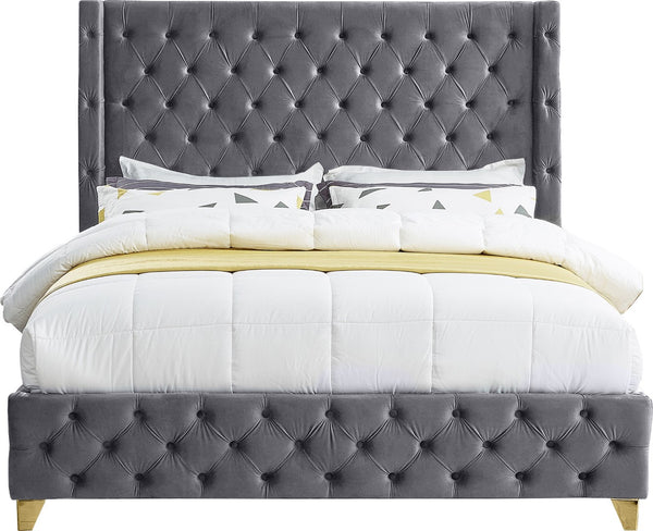 Savan Velvet / Engineered Wood / Metal / Foam Contemporary Grey Velvet Queen Bed - 72" W x 86" D x 56" H