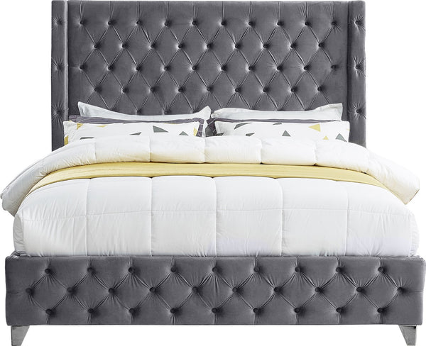 Savan Velvet / Engineered Wood / Metal / Foam Contemporary Grey Velvet Queen Bed - 72" W x 86" D x 56" H
