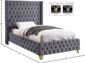 Savan Velvet / Engineered Wood / Metal / Foam Contemporary Grey Velvet Twin Bed - 50" W x 81" D x 56" H