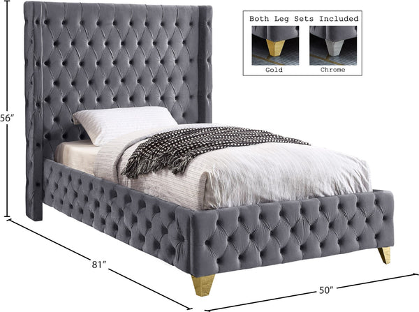 Savan Velvet / Engineered Wood / Metal / Foam Contemporary Grey Velvet Twin Bed - 50" W x 81" D x 56" H