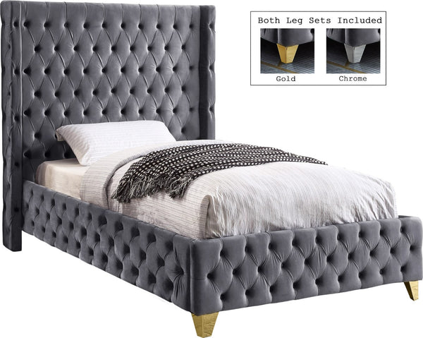 Savan Velvet / Engineered Wood / Metal / Foam Contemporary Grey Velvet Twin Bed - 50" W x 81" D x 56" H