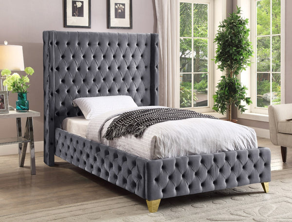 Savan Velvet / Engineered Wood / Metal / Foam Contemporary Grey Velvet Twin Bed - 50" W x 81" D x 56" H