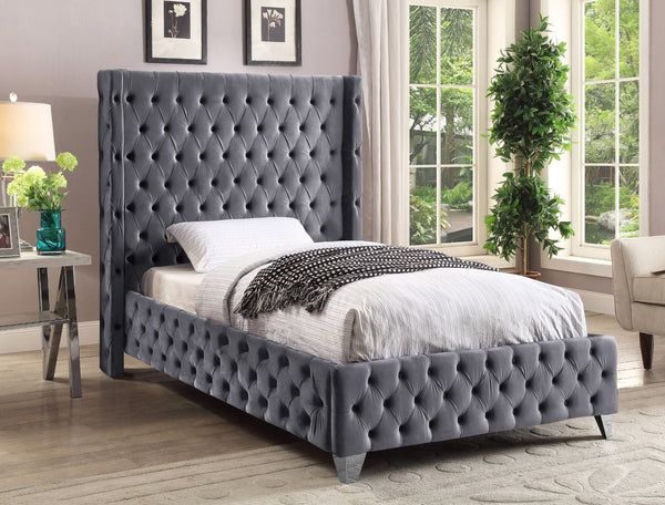Savan Velvet / Engineered Wood / Metal / Foam Contemporary Grey Velvet Twin Bed - 50" W x 81" D x 56" H