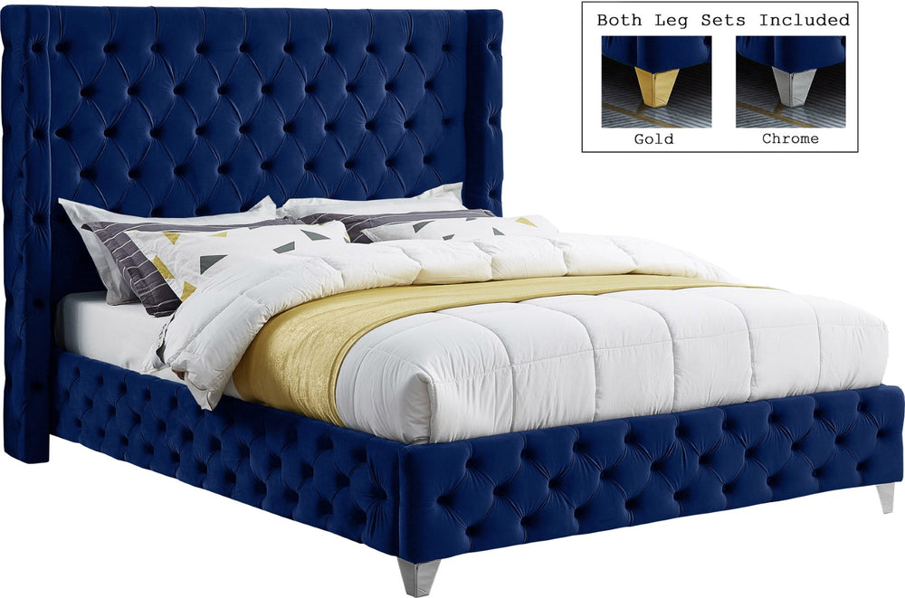 Savan Velvet / Engineered Wood / Metal / Foam Contemporary Navy Velvet Full Bed - 66" W x 81" D x 56" H