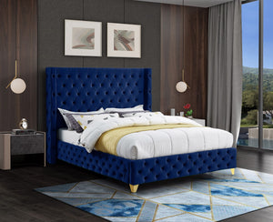 Savan Velvet / Engineered Wood / Metal / Foam Contemporary Navy Velvet Full Bed - 66" W x 81" D x 56" H