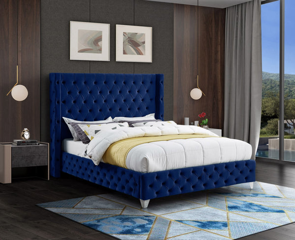 Savan Velvet / Engineered Wood / Metal / Foam Contemporary Navy Velvet Full Bed - 66" W x 81" D x 56" H