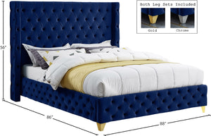 Savan Velvet / Engineered Wood / Metal / Foam Contemporary Navy Velvet King Bed - 88" W x 86" D x 56" H