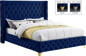 Savan Velvet / Engineered Wood / Metal / Foam Contemporary Navy Velvet King Bed - 88" W x 86" D x 56" H