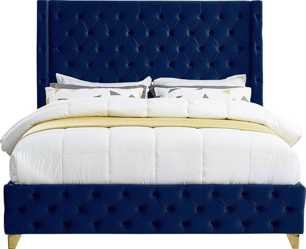 Savan Velvet / Engineered Wood / Metal / Foam Contemporary Navy Velvet King Bed - 88" W x 86" D x 56" H