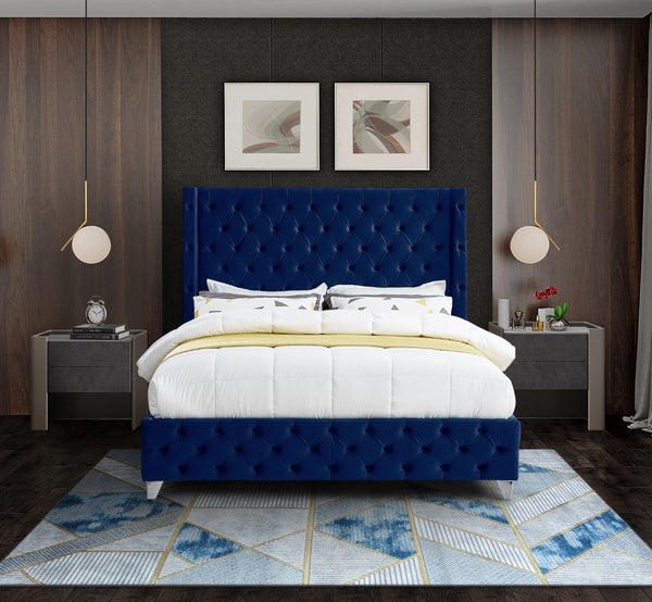 Savan Velvet / Engineered Wood / Metal / Foam Contemporary Navy Velvet King Bed - 88" W x 86" D x 56" H