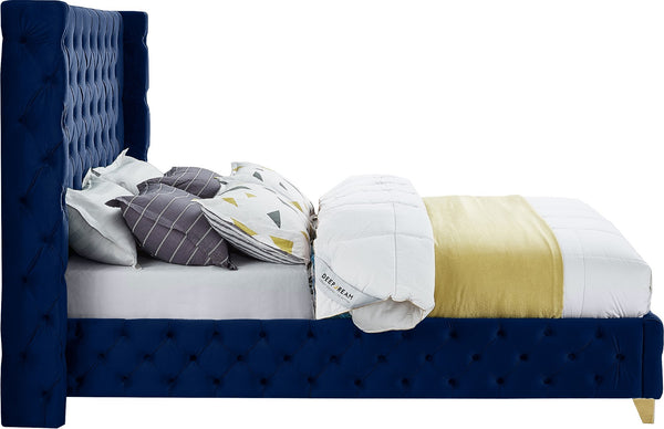 Savan Velvet / Engineered Wood / Metal / Foam Contemporary Navy Velvet King Bed - 88" W x 86" D x 56" H