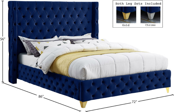 Savan Velvet / Engineered Wood / Metal / Foam Contemporary Navy Velvet Queen Bed - 72" W x 86" D x 56" H