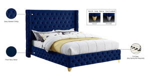 Savan Velvet / Engineered Wood / Metal / Foam Contemporary Navy Velvet Queen Bed - 72" W x 86" D x 56" H