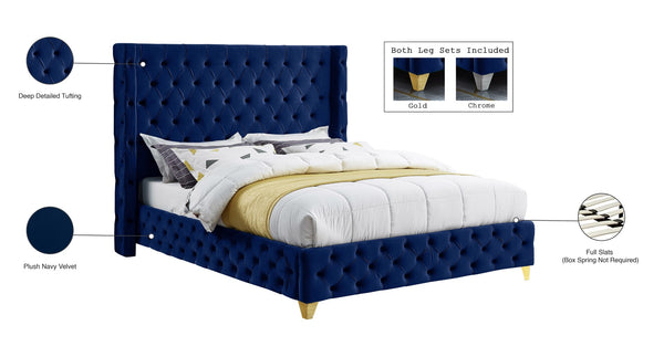Savan Velvet / Engineered Wood / Metal / Foam Contemporary Navy Velvet Queen Bed - 72" W x 86" D x 56" H