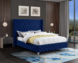 Savan Velvet / Engineered Wood / Metal / Foam Contemporary Navy Velvet Queen Bed - 72" W x 86" D x 56" H