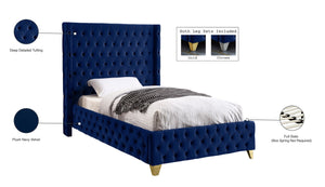 Savan Velvet / Engineered Wood / Metal / Foam Contemporary Navy Velvet Twin Bed - 50" W x 81" D x 56" H