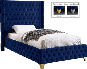 Savan Velvet / Engineered Wood / Metal / Foam Contemporary Navy Velvet Twin Bed - 50" W x 81" D x 56" H