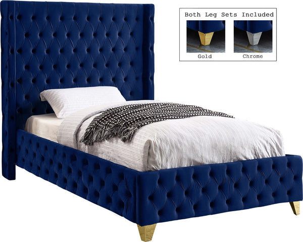 Savan Velvet / Engineered Wood / Metal / Foam Contemporary Navy Velvet Twin Bed - 50" W x 81" D x 56" H