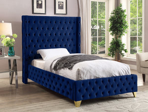 Savan Velvet / Engineered Wood / Metal / Foam Contemporary Navy Velvet Twin Bed - 50" W x 81" D x 56" H
