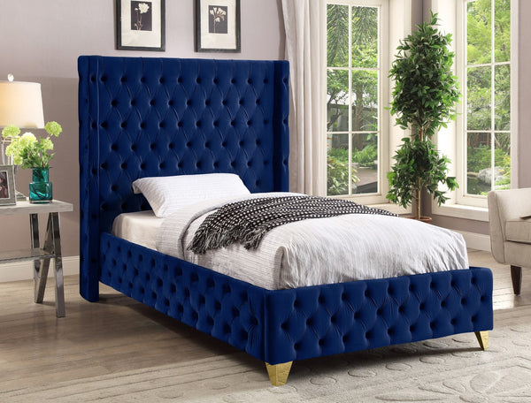 Savan Velvet / Engineered Wood / Metal / Foam Contemporary Navy Velvet Twin Bed - 50" W x 81" D x 56" H