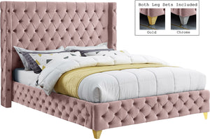 Savan Velvet / Engineered Wood / Metal / Foam Contemporary Pink Velvet Full Bed - 66" W x 81" D x 56" H