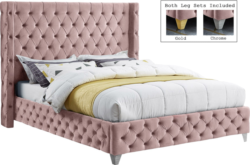 Savan Velvet / Engineered Wood / Metal / Foam Contemporary Pink Velvet Full Bed - 66" W x 81" D x 56" H
