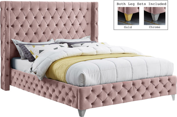 Savan Velvet / Engineered Wood / Metal / Foam Contemporary Pink Velvet King Bed - 88" W x 86" D x 56" H