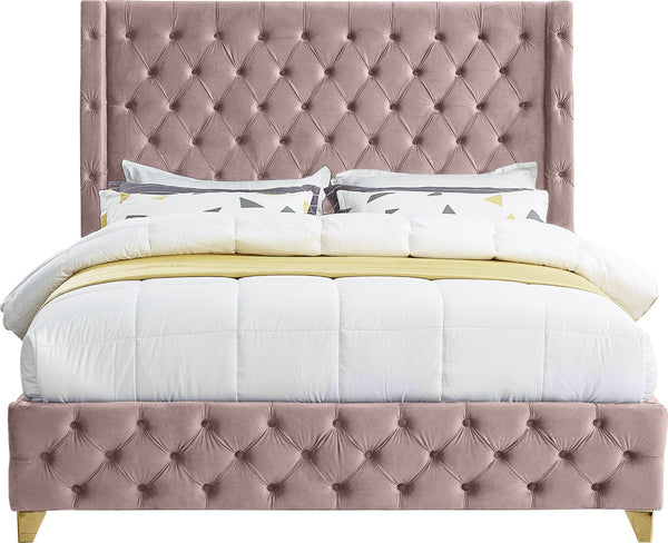 Savan Velvet / Engineered Wood / Metal / Foam Contemporary Pink Velvet Queen Bed - 72" W x 86" D x 56" H