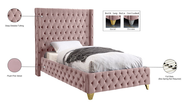 Savan Velvet / Engineered Wood / Metal / Foam Contemporary Pink Velvet Twin Bed - 50" W x 81" D x 56" H