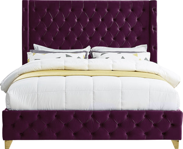 Savan Velvet / Engineered Wood / Metal / Foam Contemporary Purple Velvet Full Bed - 66" W x 81" D x 56" H