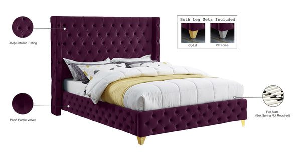 Savan Velvet / Engineered Wood / Metal / Foam Contemporary Purple Velvet King Bed - 88" W x 86" D x 56" H