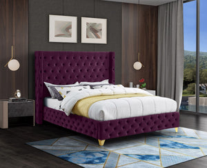 Savan Velvet / Engineered Wood / Metal / Foam Contemporary Purple Velvet King Bed - 88" W x 86" D x 56" H