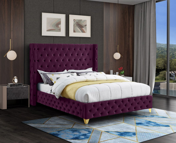 Savan Velvet / Engineered Wood / Metal / Foam Contemporary Purple Velvet King Bed - 88" W x 86" D x 56" H