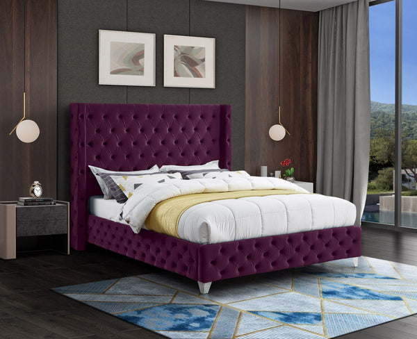 Savan Velvet / Engineered Wood / Metal / Foam Contemporary Purple Velvet King Bed - 88" W x 86" D x 56" H