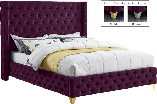 Savan Velvet / Engineered Wood / Metal / Foam Contemporary Purple Velvet Queen Bed - 72" W x 86" D x 56" H