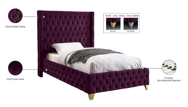 Savan Velvet / Engineered Wood / Metal / Foam Contemporary Purple Velvet Twin Bed - 50" W x 81" D x 56" H