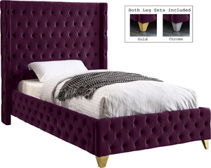 Savan Velvet / Engineered Wood / Metal / Foam Contemporary Purple Velvet Twin Bed - 50" W x 81" D x 56" H