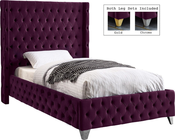 Savan Velvet / Engineered Wood / Metal / Foam Contemporary Purple Velvet Twin Bed - 50" W x 81" D x 56" H